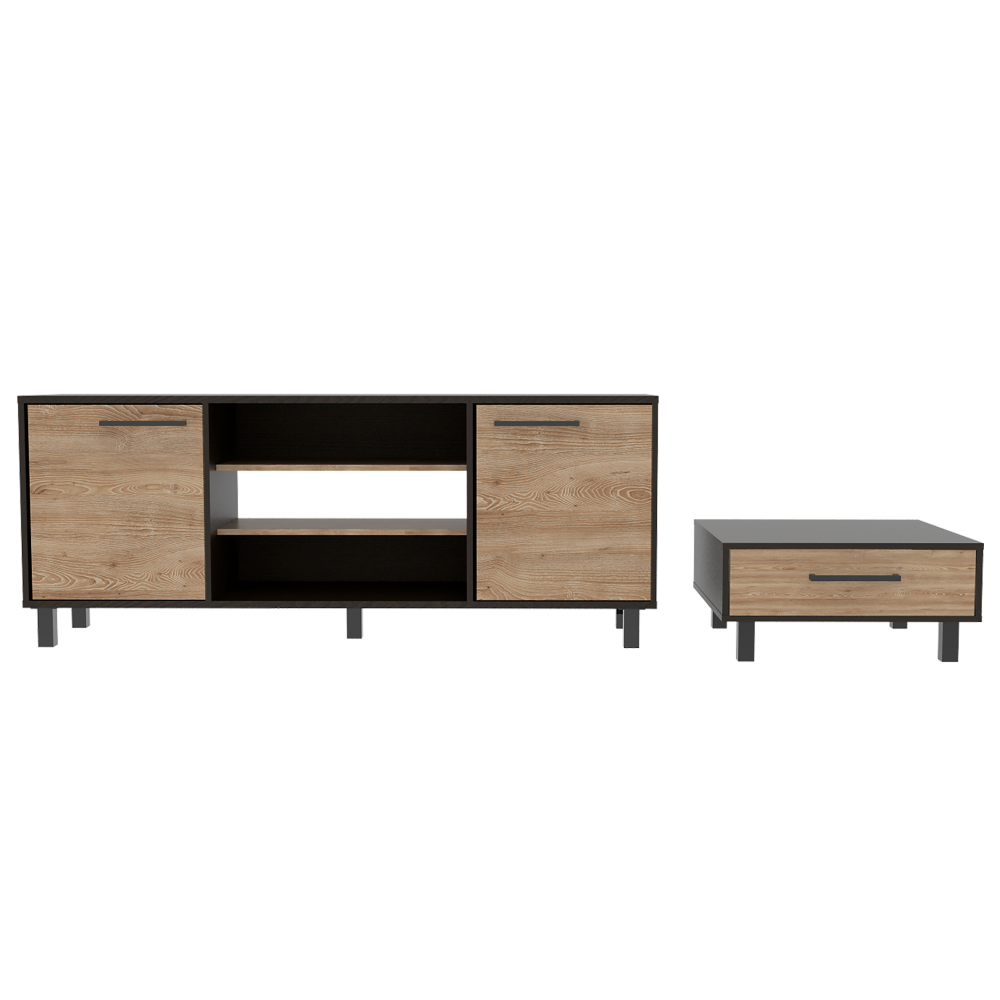 Rack TV + Mesa Centro Kaia Color Wengue y Miel Para Sala De Estar